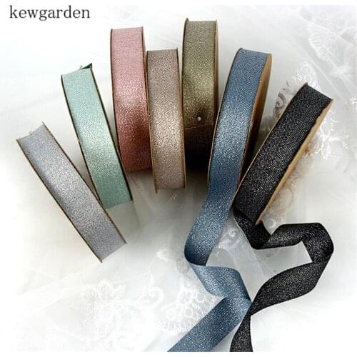 Kewgarden Gold Silver Ribbons 1" 25mm Handmade Tape Bowknot Brooch Packing Satin Ribbon Accessories Double Face Riband 10 Yard