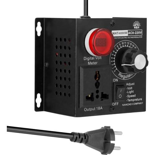 AC 220V 4000W Compact Variable Voltage Controller Speed Temperature Light Voltage Adjuatable Dimmer transformator 220v 12v