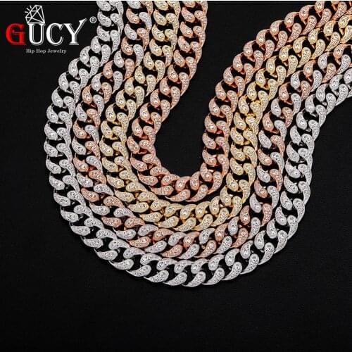 GUCY High Quality 14mm Miami Cuban Necklace Box Clasp Chain Iced Out Cubic Zirconia Hip Hop Charm Jewelry Gift For Men