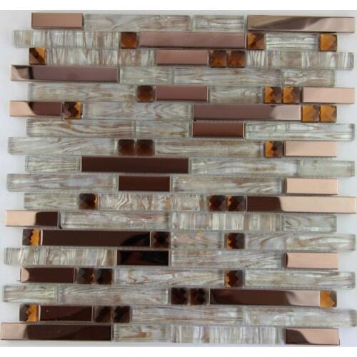 Fashion stainless steel metal mosaic glass tile kitchen backsplash bathroom shower background decorative wall paper wholesale