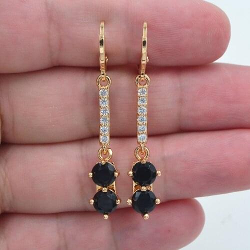 Fashion Jewelry Gold Color Black CZ Zircon Stylish Geometric Linear Drop Earrings for Women