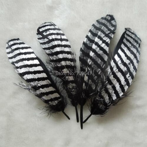 Natural Black Goose Nagorie feathers with Silver Stripe Painting,real goose painted feathers 12-18cm long 50pcs/lot