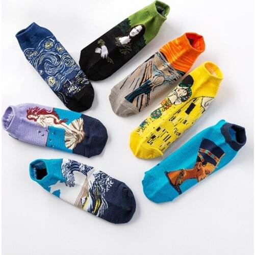 NEW 3D Retro Painting Art Short Socks Slippers Summer Unisex Women Men Funny Novelty Starry Night Vintage Thin Socks HOT