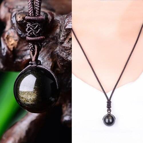 Natural gilt stone transfer bead pendant necklace for boys and women transfer good luck bead necklace amulet jewelry gift