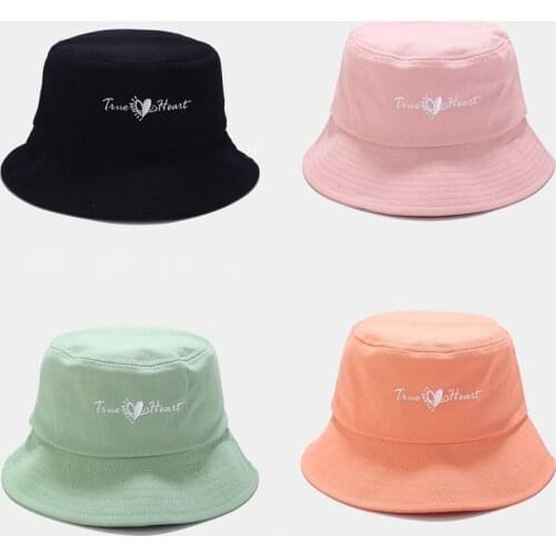 2021 Embroidery Bucket Hat Women Men Cotton Cap Girls LOVE Heart Sun Female Outdoor Panama Hat