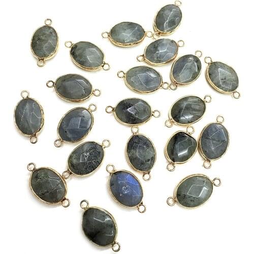 Natural Stone Pendant Connectors Egg Shape Faceted Flash Labradorite Stone Link Charms for Jewelry Making Necklace Bracelet Gift