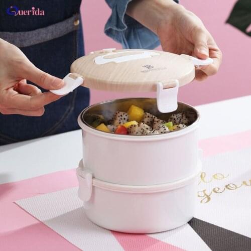 Portable Wooden Lunch Box Food Container Student School Multi-Layer Lunch Box Tableware Office Round Leak-Proof Bento Box