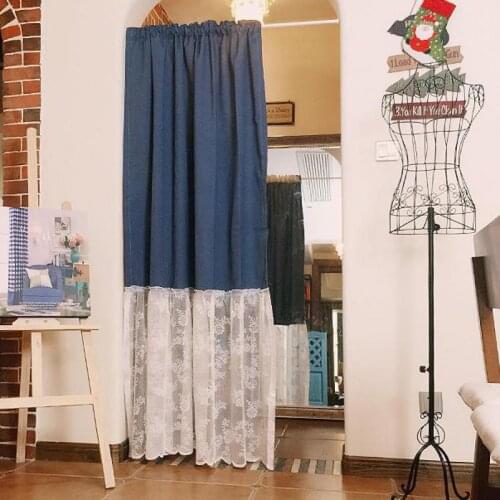 Mediterranean American Style Blue White Cotton Linen Lace Small Curtains For The Kitchen Ready Made Door Curtains Cabinet