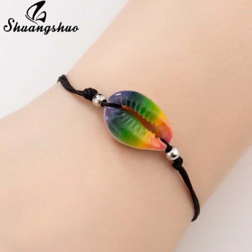 Shuangshuo 2019 New Fashion Black Rope Chain Seashell Bracelets Bangles Pulseira Shell Pulseira Bracelet for Summer Beach Gifts