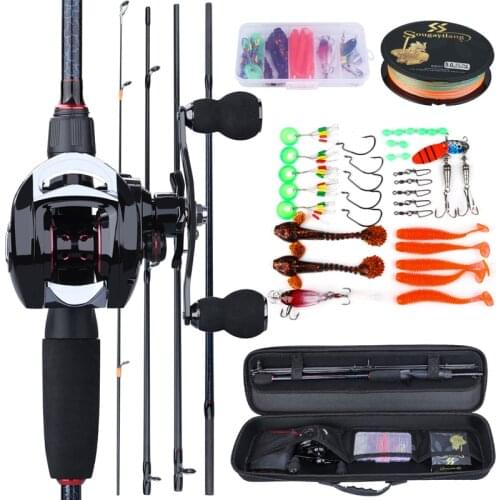 Sougayilang Portable Travel Fishing Combos 1.8-2.4m Casting Fishing Rod and 18+1BB Reel Set Fishing Line Lures Bag Fishing Hooks