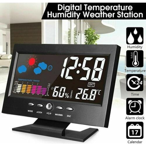 Voice-controlled Digital Alarm Clock LED Mirror Electronic Clock Large LCD Display Digital Table Clocks with Humiture Calendar