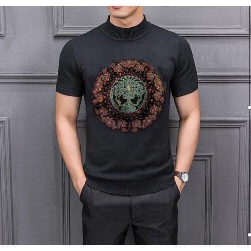Short sleeve Sweater Winter Warm Knitted Men Slim Solid Black High quality Pullover Sweater Mens Clothing