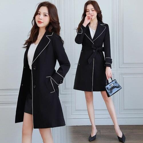 Trench Coats Womens Upscale Long-Sleeve Windbreaker Female 2021New Spring Autumn Temperament Outerwear Mid-length Tops R990