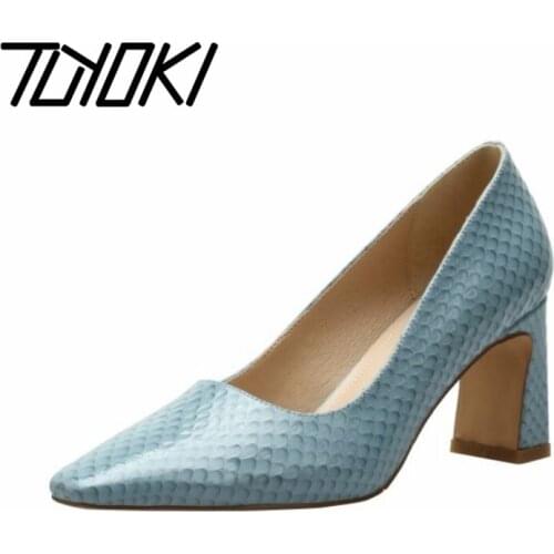 Tuyoki Size 33-40 Women High Heel Shoes Genuine Leather Square Toe Pumps Women Fashion Cool Shoes Women Party Wedding Footwear