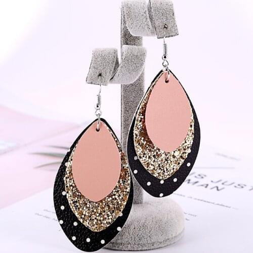 Stock 2019 Three Layer Earrings leather Teardrop Earrings 10 Pairs One Set Bulk Order Mix Color Can Be Choose kolczyki