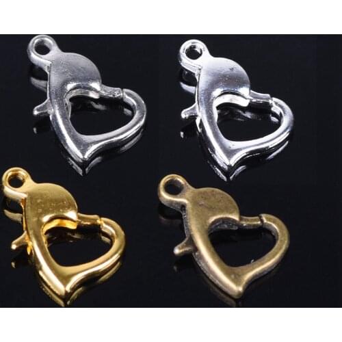 8x12mm Gold Silver Metal Heart Lobster Claw Clasp Hooks for Jewelry Making