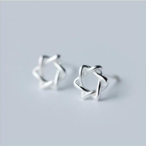 925 Sterling Silver Six Pointed Star Stud Earrings For Women Fashion Girl Hollow Unicursal Hexagram Earrings Brincos ES421