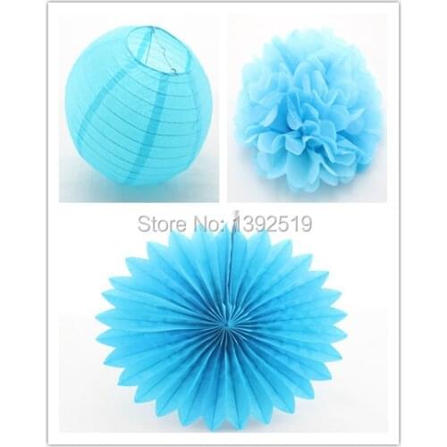150pcs 8inch Little Boy Blue Tissue Paper Poms, Paper Fans, Decorated Paper Lanterns /Baby Shower, Birthday, Wedding Shower