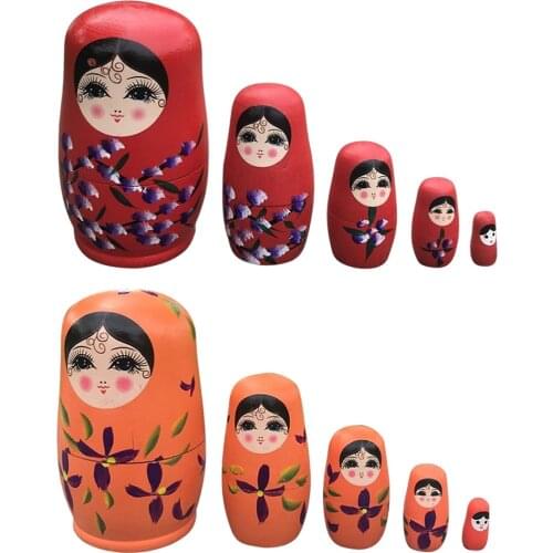 2Kinds 5-Layer Paint Color Matryoshka Russian Wooden Nesting Doll Craft Handmade Painted Childrens Wooden Toys Decoration Doll