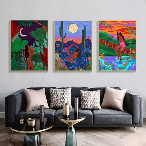 Abstract Fashion Desert Yoga Nordic Vintage Poster Jungle Beauty Wall Art Prints Canvas Painting Decor Pictures For Living Room