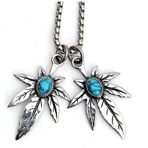 AsJerlya 2021 New Arrival Maple Leaf Chain Stainless Steel Man Long Necklace With Sapphire Pendant Necklace For Women & Man Gift