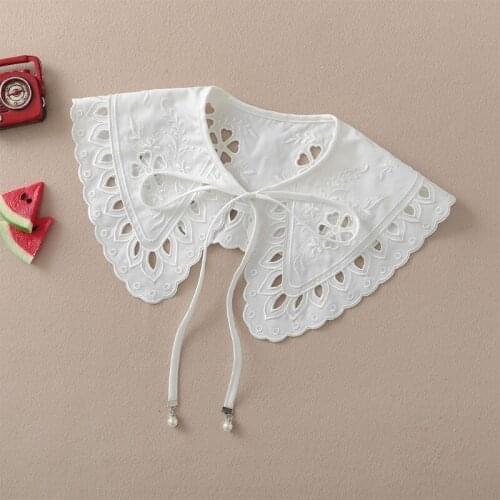 White Shawl Doll False Fake Collar for Women Girls Ruffled Trim Detachable Half Shirt Lapel Blouse Lace-Up Bandage Scarf
