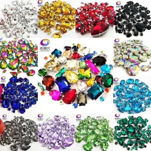 Free shipping Mix Glitter Crystal Sew On Rhinestone With Claw, Sewing Stones Mix Shape Glass Rhinestones For Diy/Clothes