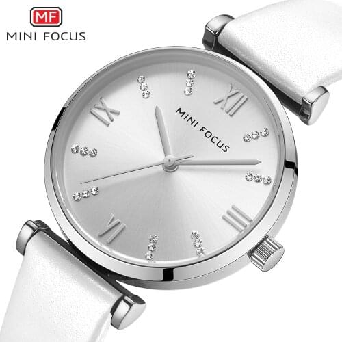 MINI FOCUS Brand Casual Women Watches Fashion White Ladies Dress Watches leather Quartz Watch Relogio Feminino Ladies Clock