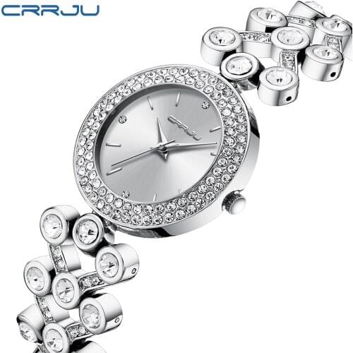 CRRJU New Fashion Luxury Women WristWatch Silver Waterproof Clock Women Watches for girl relogio feminino
