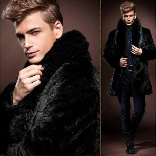 Black slim warm Faux Rex Mao fur coat mens leather jacket men coats Villus autumn winter thermal Single-breasted outerwear