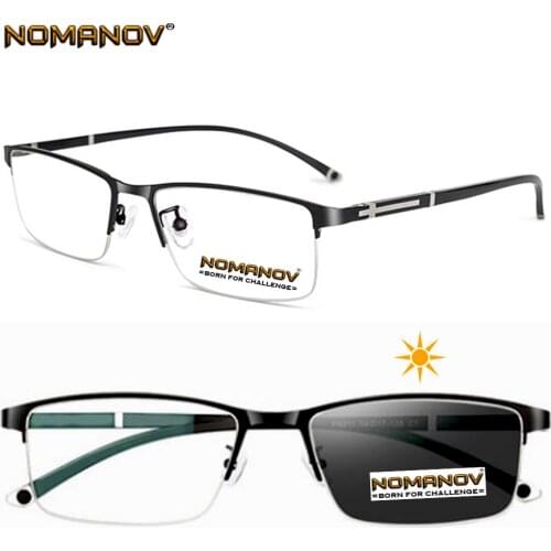 Business Hlaf-rim Alloy Frame Photochromic Grey Lenses Progressive Multifocus Reading Glasses Add 75 100 125 150 175 to 400