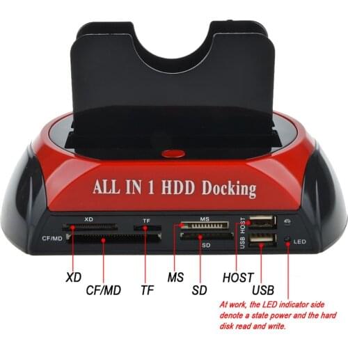 All in 1 Hdd Docking Station USB 2.0 Hard Drive Card Reader Hub 2.5 3.5 SATA IDE Dock Adapter EU/US/AU/UK Plug