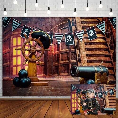 Pirate Ship Subject Backdrops Vintage Plank Cannon Rudder Boy Birthday Decor Photo Studio Photography Background Photozone Props