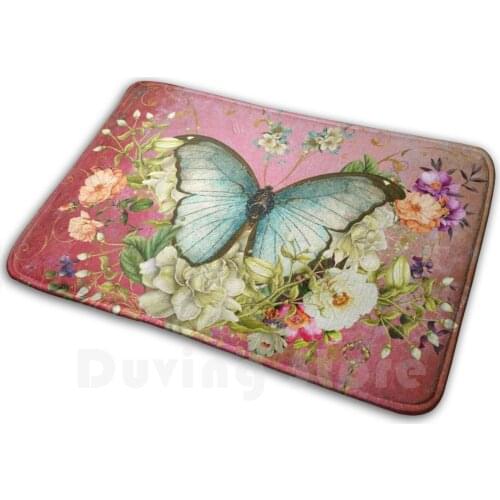 Blue Raspberry Mat Rug Carpet Anti-Slip Floor Mats Bedroom Vintage Ephemera Photoshop Skeleton Key Shabby Chic Elegant Raspberry