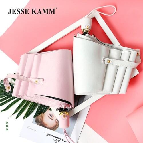 JESSE KAMM hot style small three-fold handle small fresh automatic umbrella simple pure color creative vinyl sunshade
