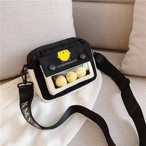 25# One Shoulder Canvas Bag With Cute Cartonn Duck Wild Messenger Bag Student Teens Chic Simple Ins Zipper Korean Style Bags