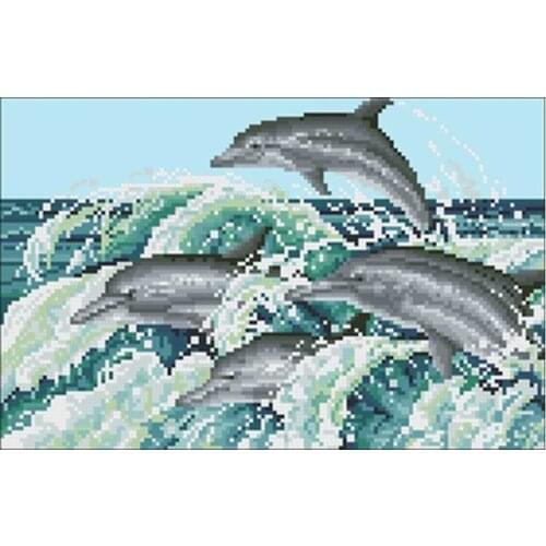 Playful dolphins patterns Counted Cross Stitch 11CT 14CT DIY wholesale Chinese Cross Stitch Kits Embroidery Needlework Sets