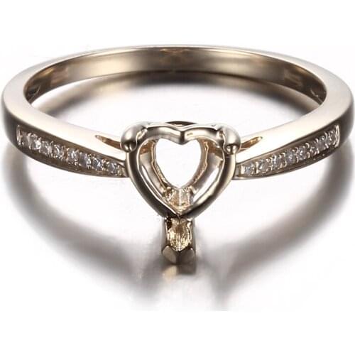HELON 5x5-6.5x6.5mm Heart Cut Real 14K (AU585) Yellow Gold Natural Diamond Engagement Wedding Semi Mount Ring Women Fine Jewelry