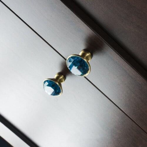 Crystal diamond brass handle Nordic modern minimalist golden wardrobe door drawer small handle single hole