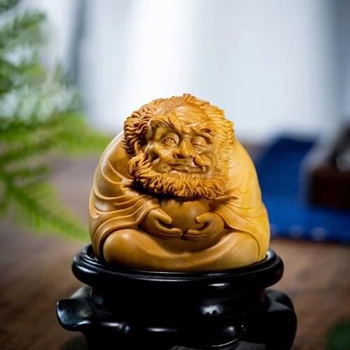 6CM Cute Dharma Wood Statue Small People Figure Boxwood Damo Solid Wood Lucky Gift Home Decorations