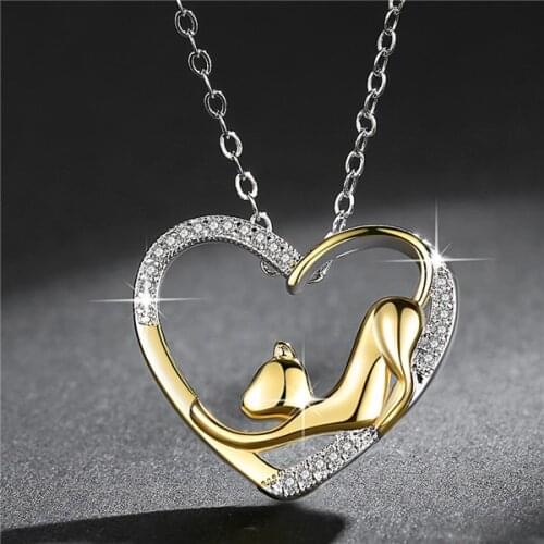 Fashion Heart Cute Cat Pendant Necklace Chain Jewellery Womens Wedding Birthday Gifts