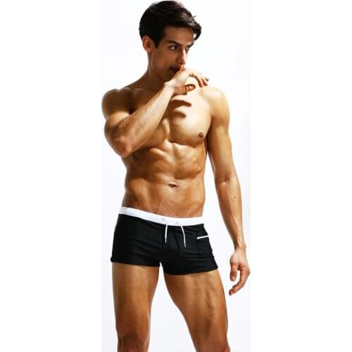 Front Pocket Men Swimwear Mens Surf Swim Boxer Trunks Beachwear Solid Swimsuit 2018 Summer Briefs Man Swimsuits XXL