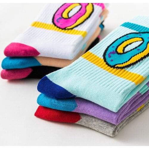 2019 new women fashion cotton socks cake donut funny novelty socks men doughnuts food crazy street socks teen funky sock fun