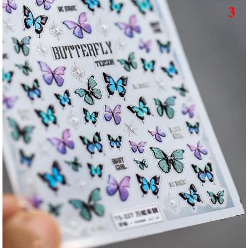 New 5D Engraved Nail Sticker Red Rose Flower Butterfly Shape Charm Desgin Nail Art Decoration For nails Manicure Slide Decals