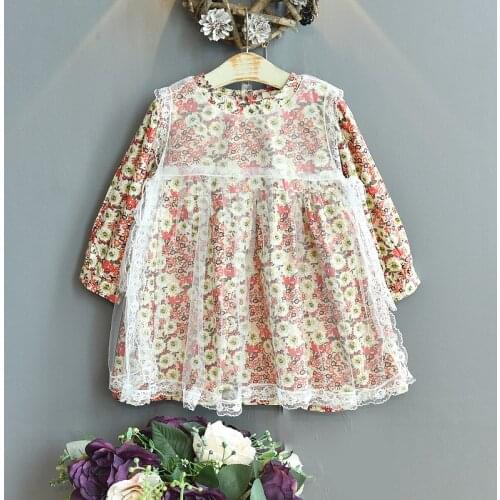 Girls clothes Fall kids dress Girls dress 2021 new spring autumn new long-sleeved floral dress mesh princess dress vestidos 2-6Y