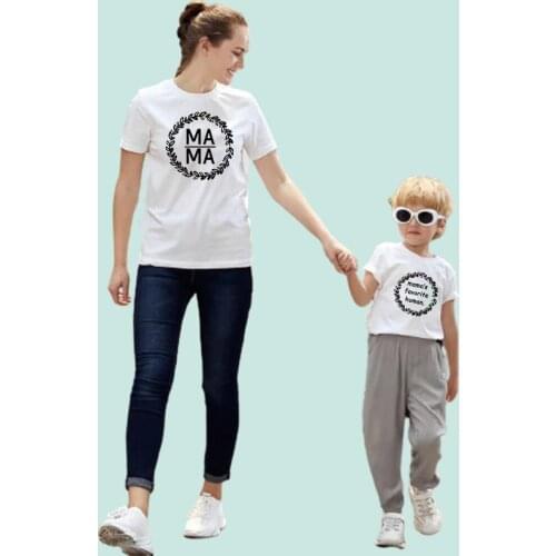Mother Daughter Clothes T Shirt for Mom And Son Mommy And Me Outfits Mamas Favorite Human Printed Tshirts Baby Girl Boy Body