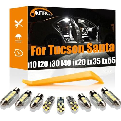 OKKEN Canbus For Hyundai i10 i20 i30 i40 ix20 ix35 ix55 Tucson Santa Fe Santafe Vehicle LED Interior Light Dome Map Light Kit