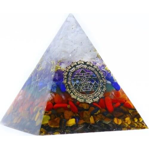 Orgone Pyramid 7 Chakra Gemstone Chakra Pyramid Orgonite Crystal Ornament For Reiki Healing Meditation