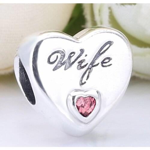 Original Wife Love Heart With Crystal Beads Fit 925 Sterling Silver Bead Charm Europe Bracelet Bangle Diy Jewelry