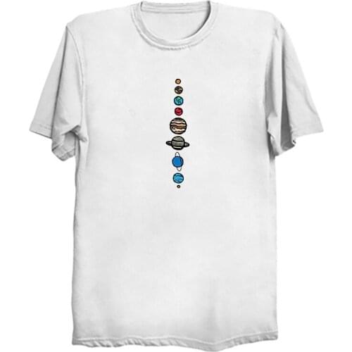 Planets Colour Vogue Vitage Harajuku Fashion Clothing Universe Funny T Shirts Cotton O-Neck Mens White Shirt Aesthetic Clothes